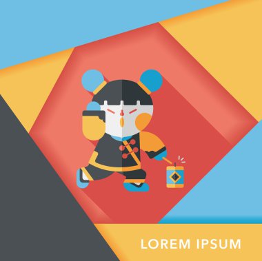 Çin yeni yılı kız uzun gölge, eps10 düz simgesiyle