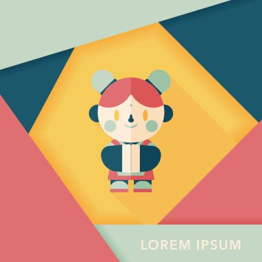 Çin yeni yılı kız uzun gölge, eps10 düz simgesiyle