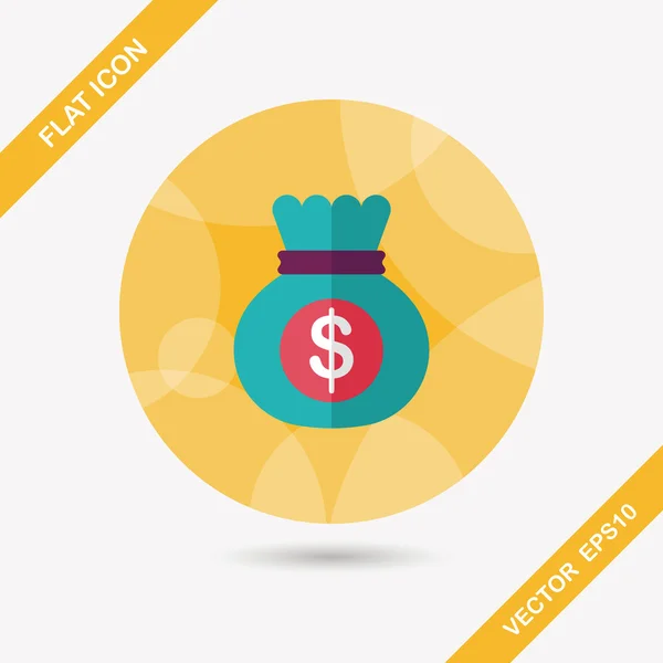 Money bag flat icon with long shadow, eps10 — стоковый вектор