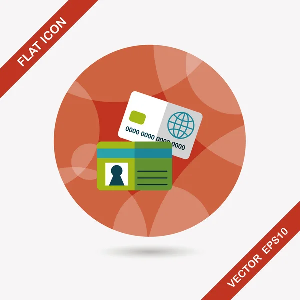 Ícone de cartão de crédito plana com sombra longa, eps10 — Vetor de Stock