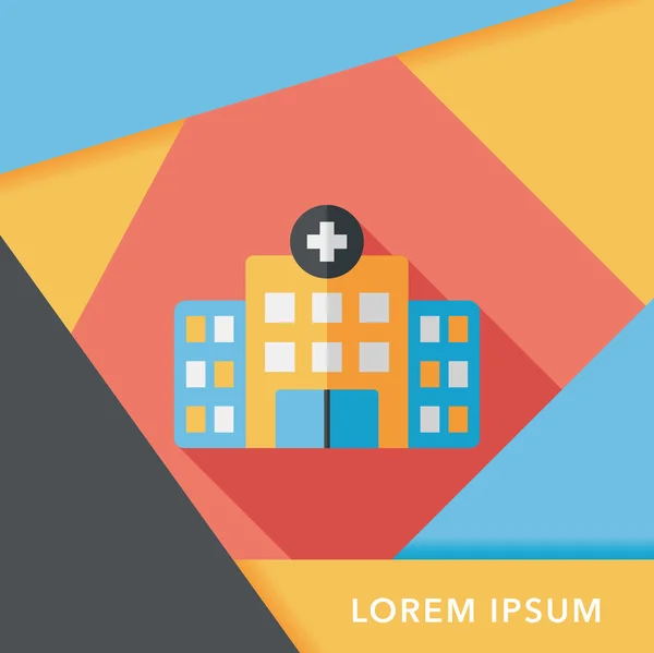 Building hospital flat icon with long shadow, eps10 — стоковый вектор