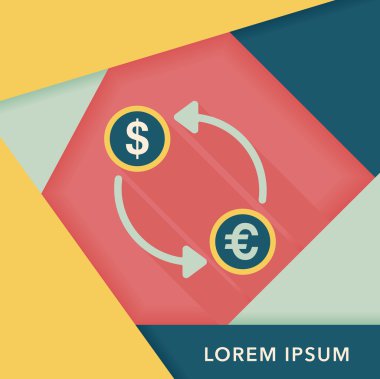 Döviz Alım Satım düz simgesi ile uzun gölge, eps10