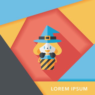 sevimli cadı düz simgesi ile uzun gölge, eps10