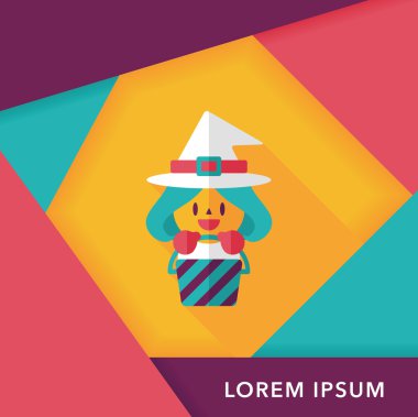 sevimli cadı düz simgesi ile uzun gölge, eps10