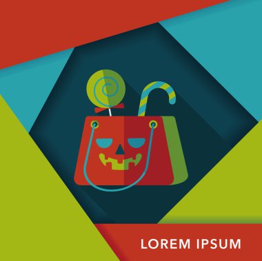 Cadılar Bayramı alışveriş çantası düz simgesi ile uzun gölge, eps10