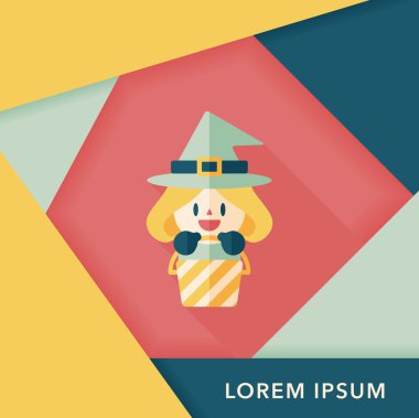 sevimli cadı düz simgesi ile uzun gölge, eps10