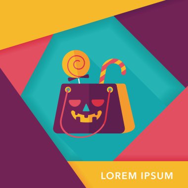 Cadılar Bayramı alışveriş çantası düz simgesi ile uzun gölge, eps10