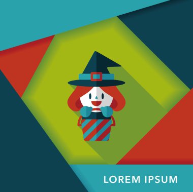 sevimli cadı düz simgesi ile uzun gölge, eps10