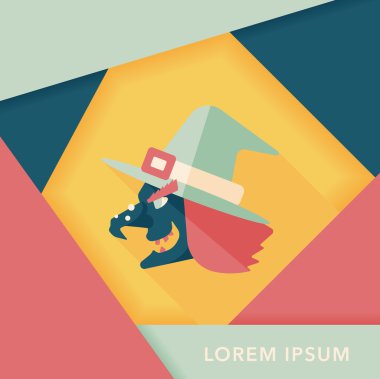 Cadı şapkası düz simgesi ile uzun gölge, eps10