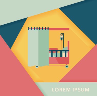 uzun gölge ile hastane yatak düz simgesi