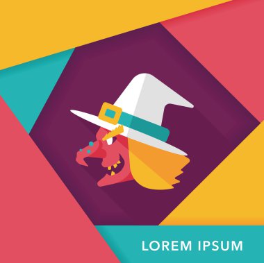 Cadı şapkası düz simgesi ile uzun gölge, eps10