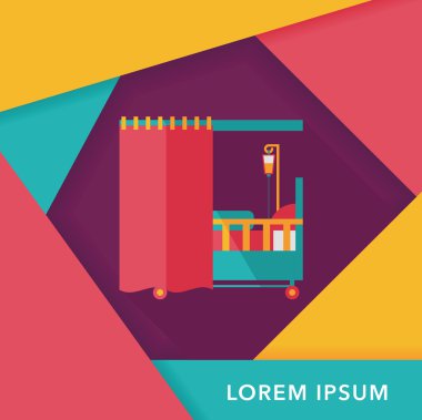 uzun gölge ile hastane yatak düz simgesi