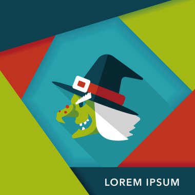 Cadı şapkası düz simgesi ile uzun gölge, eps10