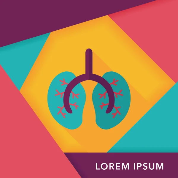 Lungs icono plano con sombra larga — Vector de stock