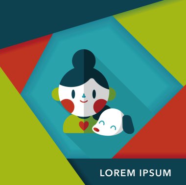 Evde beslenen hayvan köpek ve kız arkadaşlık düz simgesi ile uzun gölge, eps10