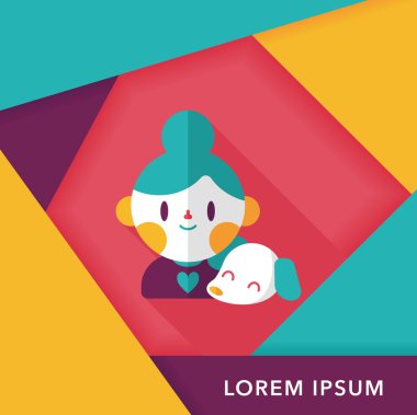 Evde beslenen hayvan köpek ve kız arkadaşlık düz simgesi ile uzun gölge, eps10