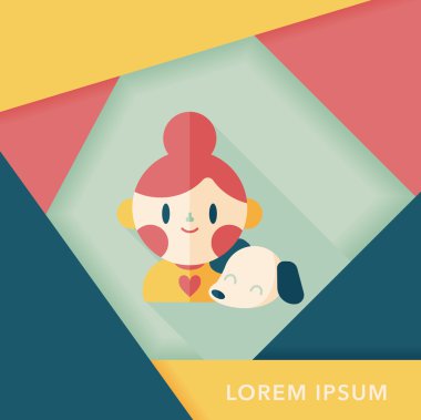 Evde beslenen hayvan köpek ve kız arkadaşlık düz simgesi ile uzun gölge, eps10