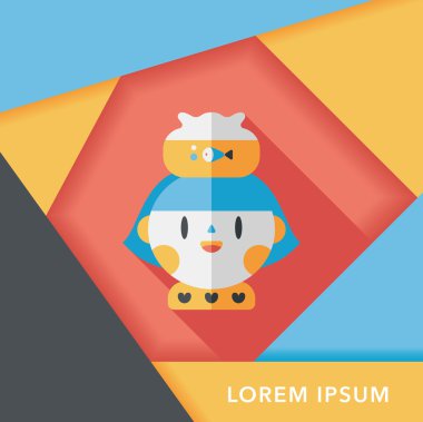 Evde beslenen hayvan balık ve kız arkadaşlık düz simgesi ile uzun gölge, eps10