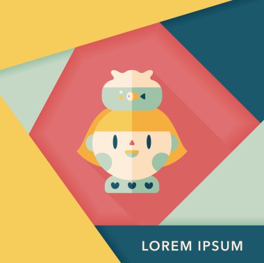 Evde beslenen hayvan balık ve kız arkadaşlık düz simgesi ile uzun gölge, eps10