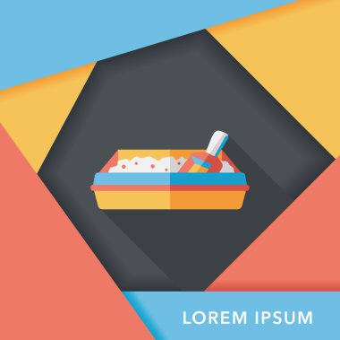 Evde beslenen hayvan kedi çöp kutusu düz simgesiyle uzun gölge, eps10