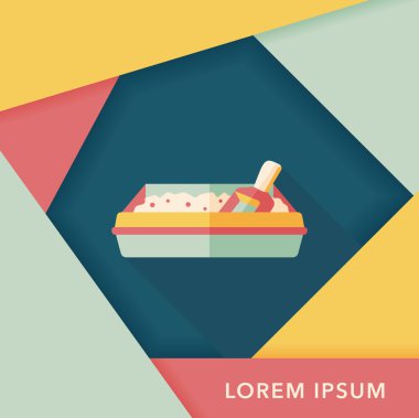 Evde beslenen hayvan kedi çöp kutusu düz simgesiyle uzun gölge, eps10