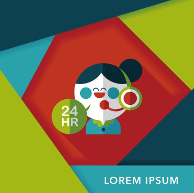 24 saat müşteri telefon hizmeti düz simgesi ile uzun gölge, eps10