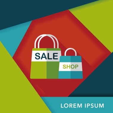 kağıt çanta düz simgesi uzun gölge, eps10 ile alışveriş