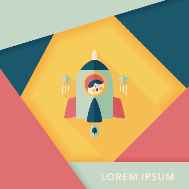 Uzay roket ve astronot uzun gölge, eps10 düz simgesi