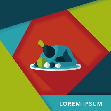 ızgara tavuk düz simgesi ile uzun gölge, eps10