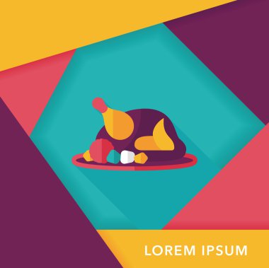 ızgara tavuk düz simgesi ile uzun gölge, eps10