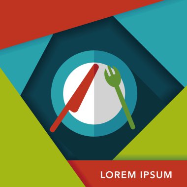 uzun gölge düz simgesiyle dishware ve çatal bıçak takımı