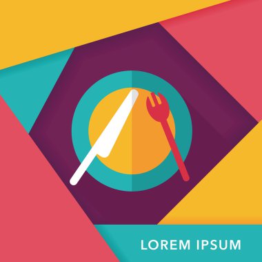 uzun gölge düz simgesiyle dishware ve çatal bıçak takımı