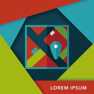 uzun gölge ile harita yer düz simgesi