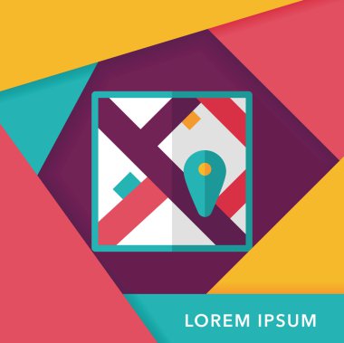 uzun gölge ile harita yer düz simgesi