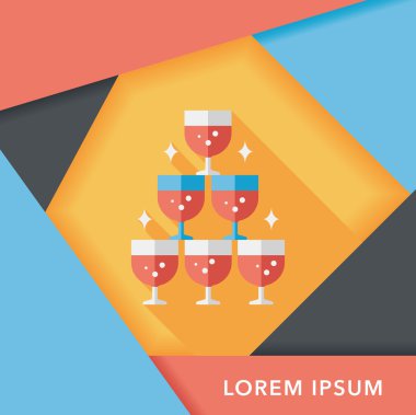 düğün şampanyası uzun gölgeli düz ikon, eps10