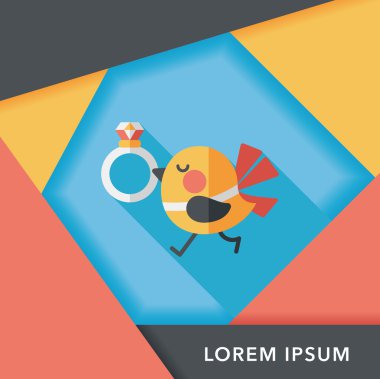 kuş uzun gölge, eps10 ile elmas yüzük düz simgesi ile düğün