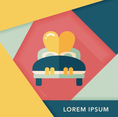 Düğün çifti yatak düz ikonu, uzun gölge, eps10