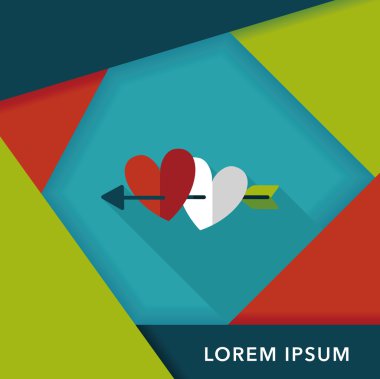 Sevgililer günü kalp ok ve yayla düz simgesi ile uzun gölge, e