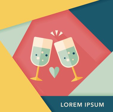 Uzun Gölge, eps10 ile Sevgililer günü şampanya düz simgesi