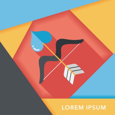 Sevgililer günü aşk tanrısı ok ve yayla düz simgesiyle uzun gölge, e