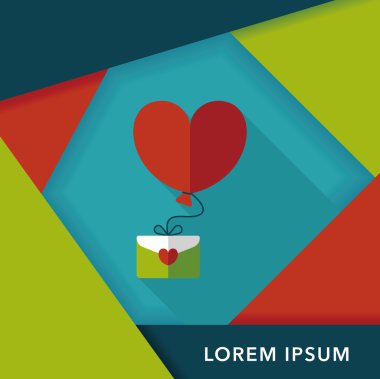 Sevgililer günü aşk mektubu düz simgesiyle uzun gölge, eps10