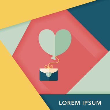 Sevgililer günü aşk mektubu düz simgesiyle uzun gölge, eps10