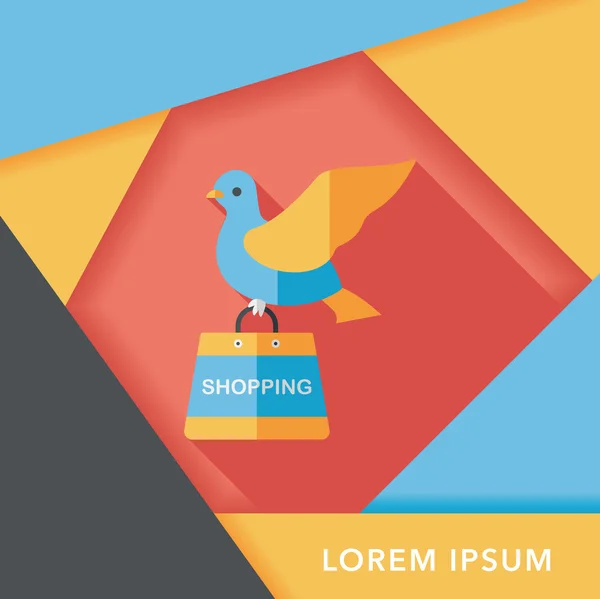 Vogel en winkelen papieren zak platte pictogram met lange schaduw, eps10 — Stockvector