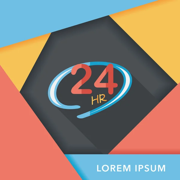 24 hours shop open flat icon with long shadow, eps10 — стоковый вектор