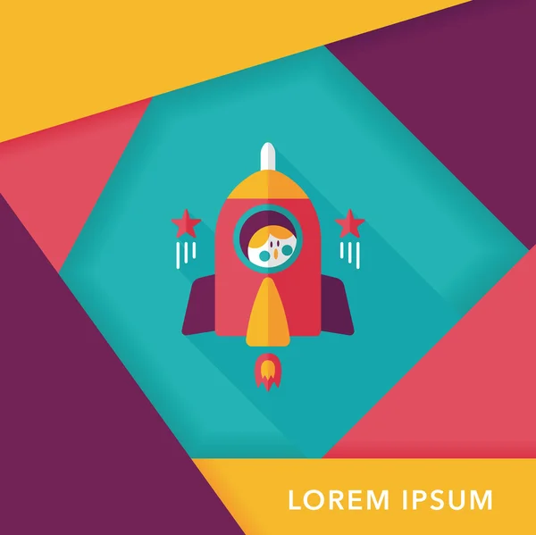 Space rocket and astronaut flat icon with long shadow, eps10 — стоковый вектор
