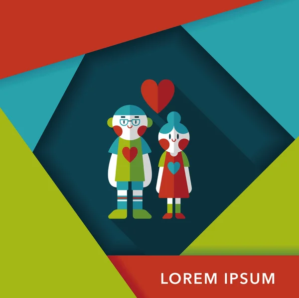 День святого Валентина пара плоская икона с длинной тенью, eps10 — стоковый вектор