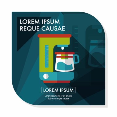 Kahve makinesi düz simgesi, uzun gölge, eps10