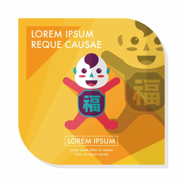 Chinese New Year flat icon with long shadow, eps10, Maitreya doll — стоковый вектор