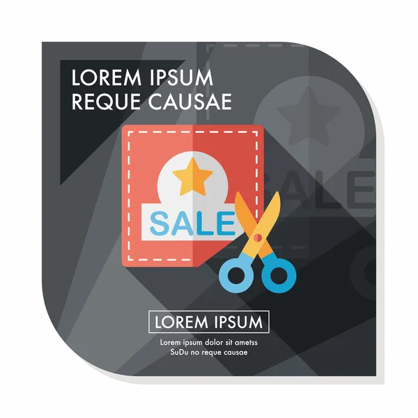 Shopping vendita coupon flat icon con lunga ombra, eps10 — Vettoriale Stock