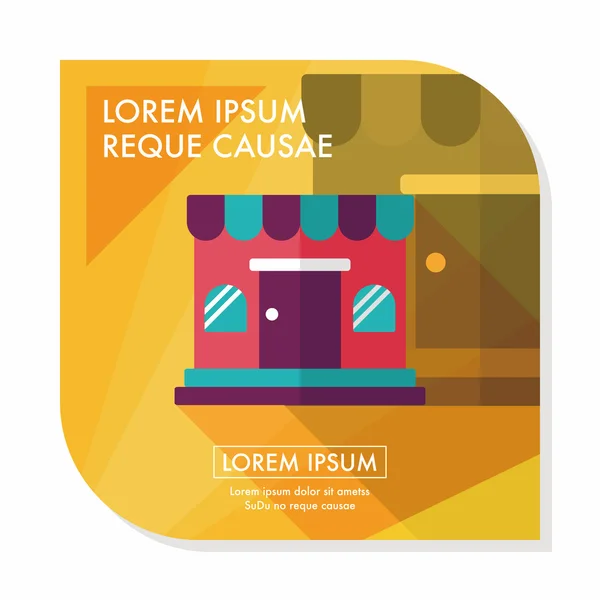 Tienda de compras icono plano con sombra larga, eps10 — Vector de stock